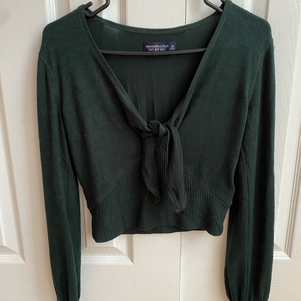 Abercrombie & Fitch Women's Forest Green Tie-Front Sweater